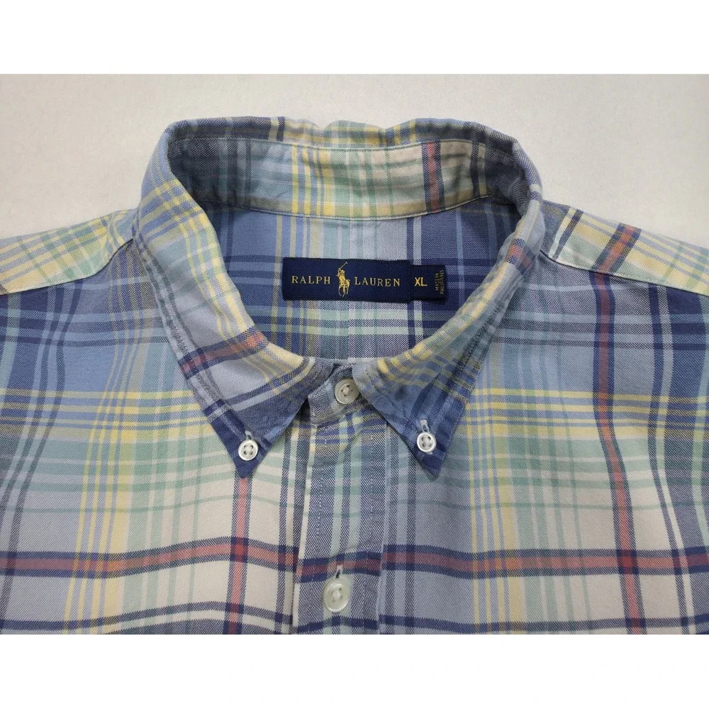 Ralph Lauren Polo Shirt Mens XL Pastel Plaid Pattern Button Down Limited Use‎